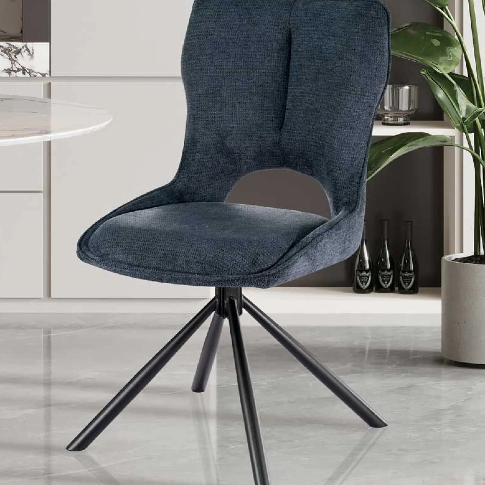 Esszimmerstuhl Morris - 48x59.5x90cm - drehbar - blauer Stoff