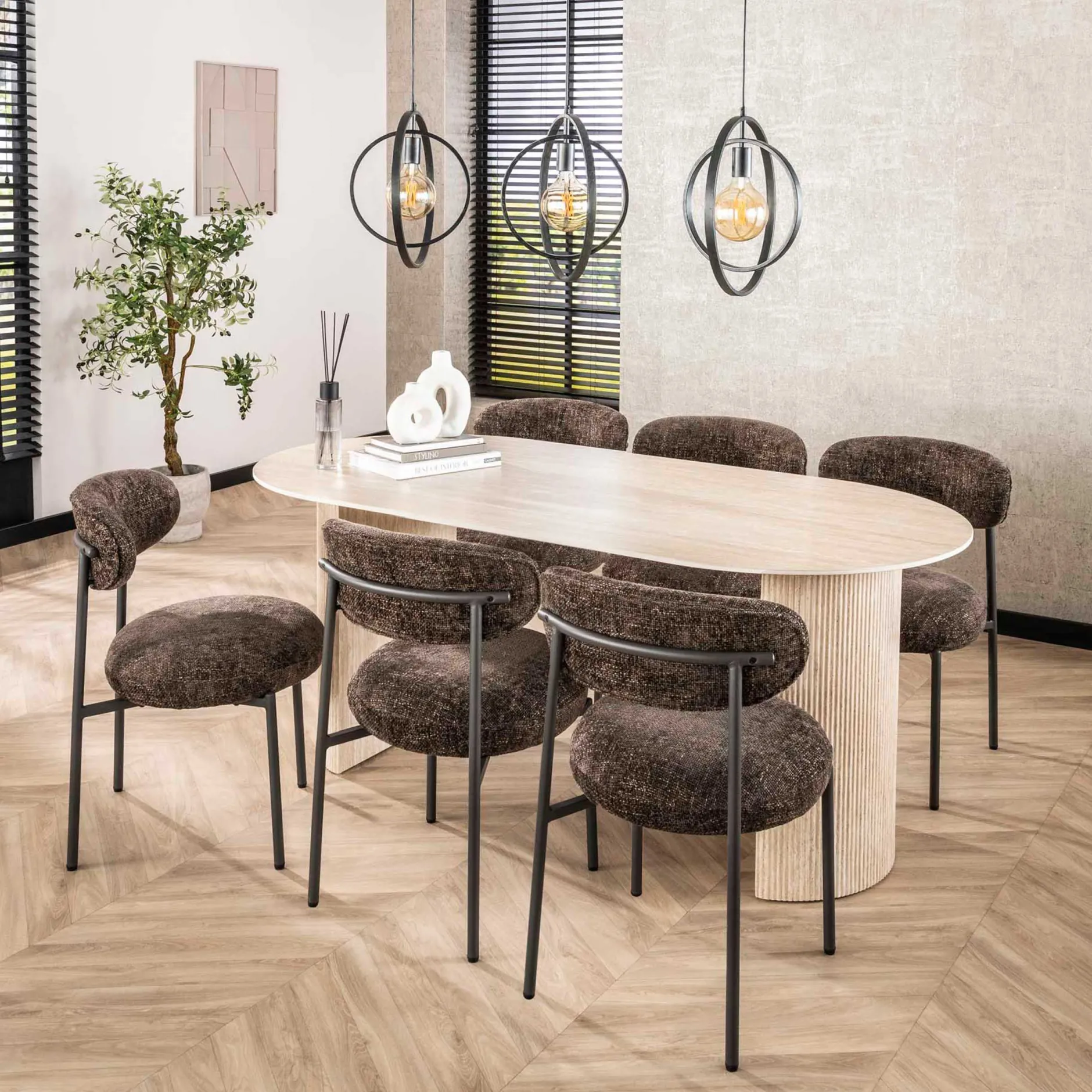 Esszimmerstuhl Rondo - 52x57x81cm - brauner Stoff