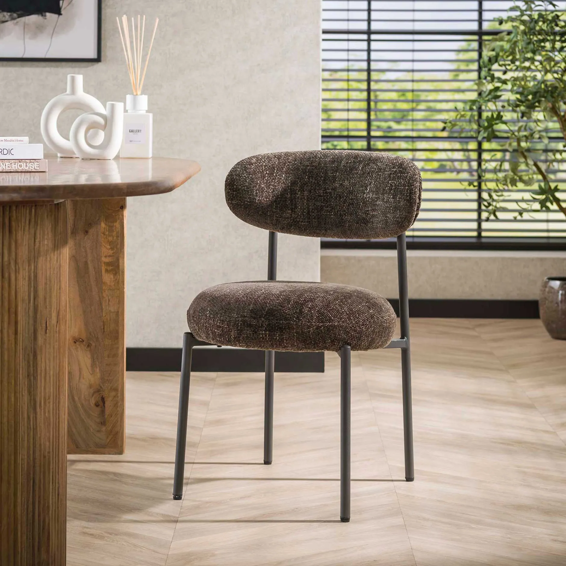 Esszimmerstuhl Rondo - 52x57x81cm - brauner Stoff