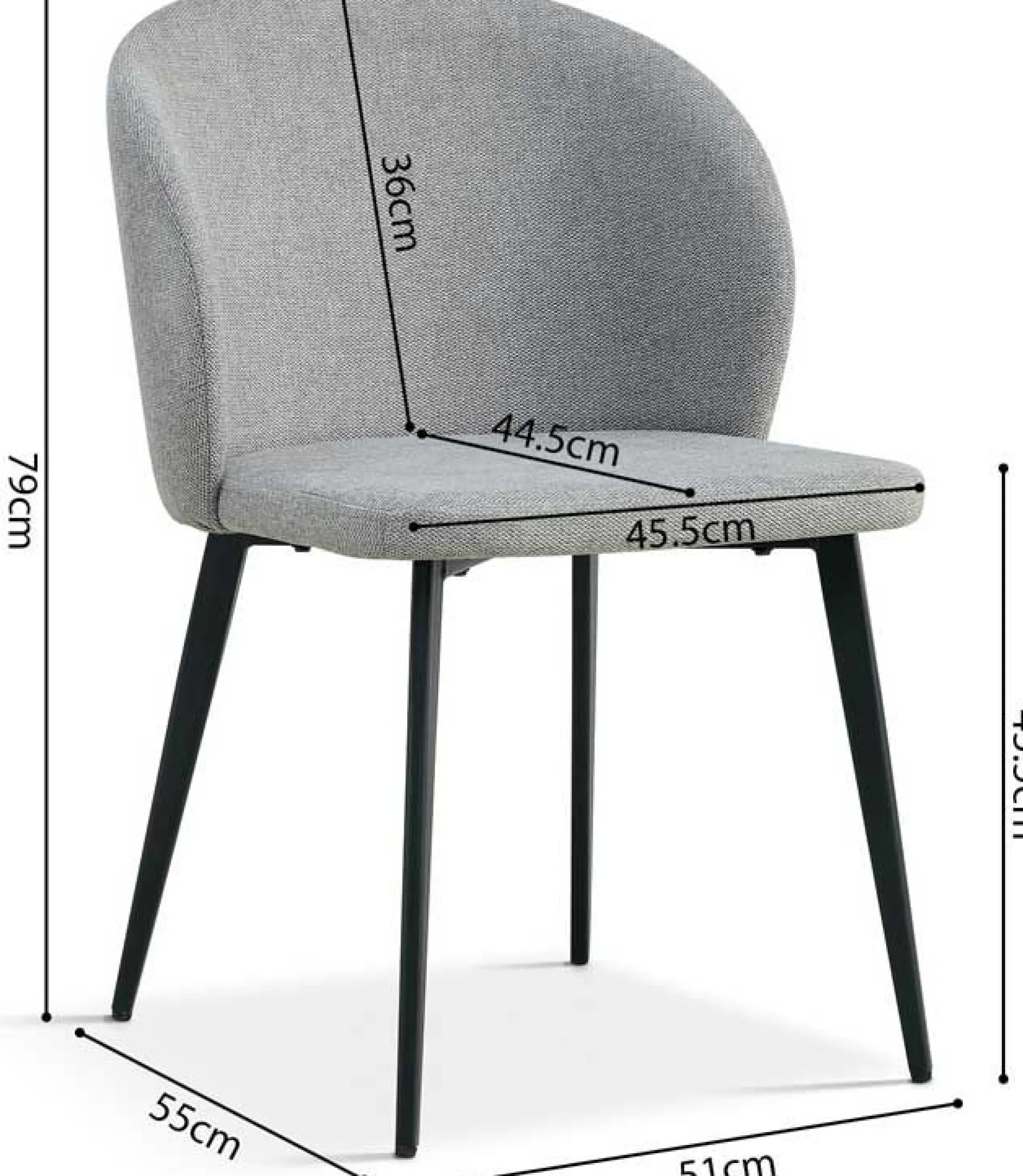 Esszimmerstuhl Tilly - 51x55x80cm - grauer Stoff