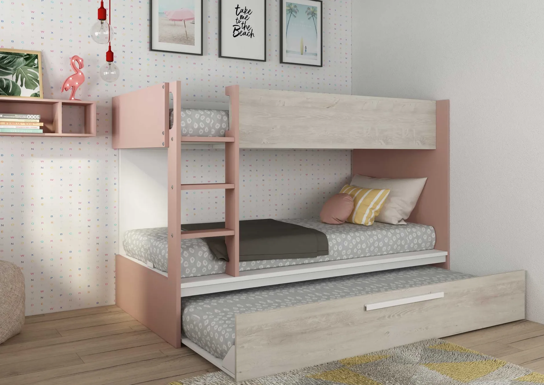 Etagenbett Cassie 90x200 mit Bettkasten - altrosa