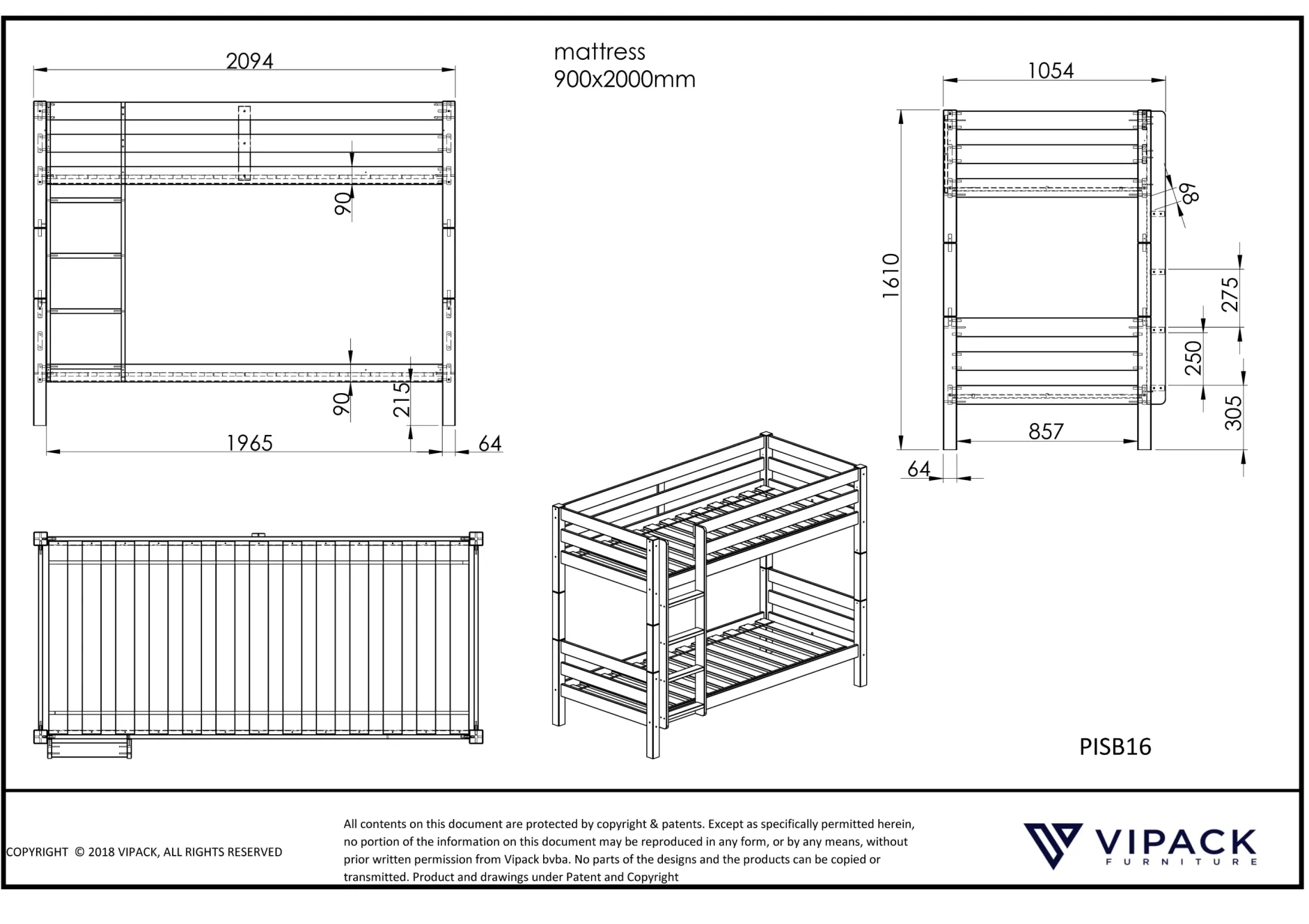 Etagenbett Claire 160cm mit Bettkasten - Kieferholz