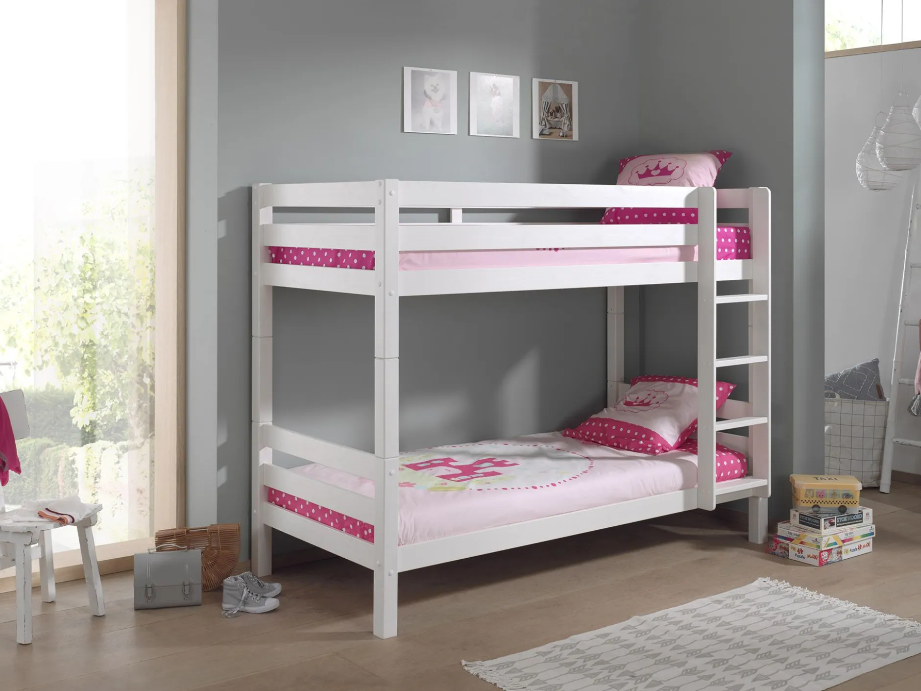 Etagenbett Claire 160cm mit zwei Schubladen - weiß