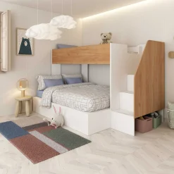 Etagenbett Easy für 3 Personen - 90x200cm und 140x200cm - Goldene Eiche Dekor/Weiß