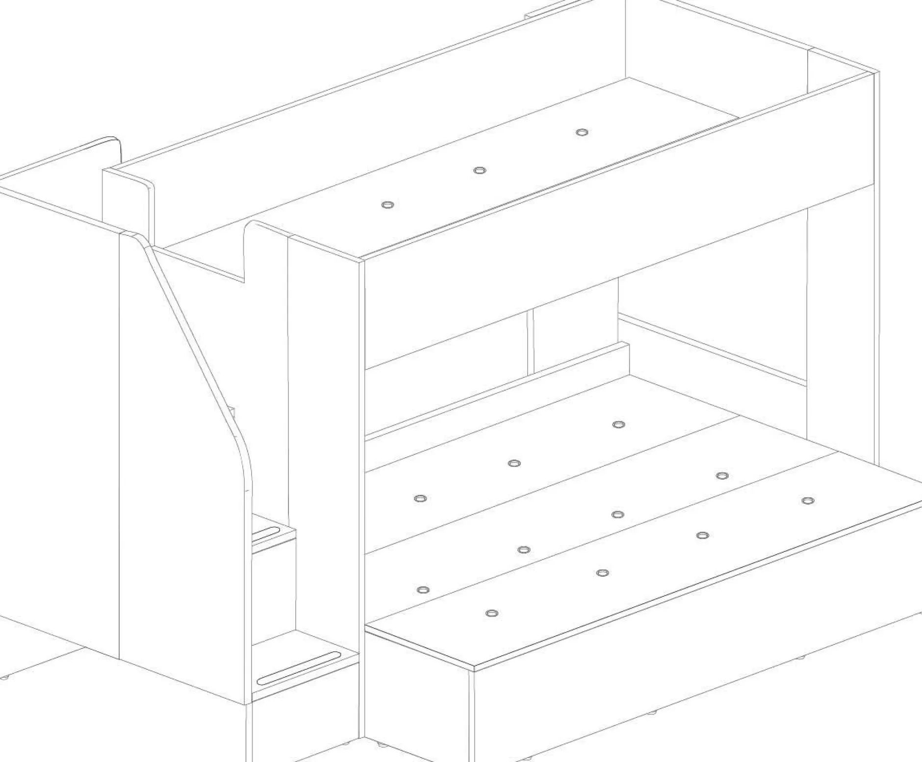 Etagenbett Easy für 3 Personen - 90x200cm und 140x200cm - cascina Eiche Dekor/Weiß