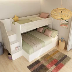 Etagenbett Easy für 3 Personen - 90x200cm und 140x200cm - cascina Eiche Dekor/Weiß