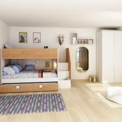Etagenbett Easy - 90x200cm - mit Bettkasten - Goldene Eiche/Weiß