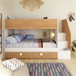 Etagenbett Easy - 90x200cm - mit Bettkasten - Goldene Eiche/Weiß