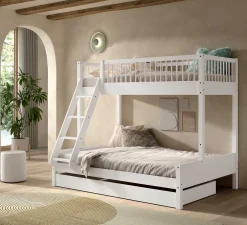 Etagenbett Forrest 3-Sitzer - 90x200 und 140x200 - mit Bettkasten - Weißbuche