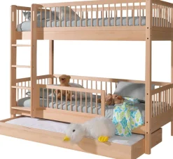Etagenbett Forrest 90x200cm mit Bettkasten und Bettgitter - Buche