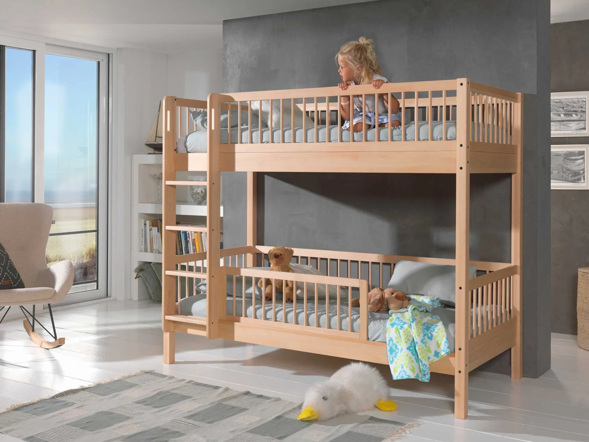 Etagenbett Forrest 90x200cm mit Bettgitter - Buche