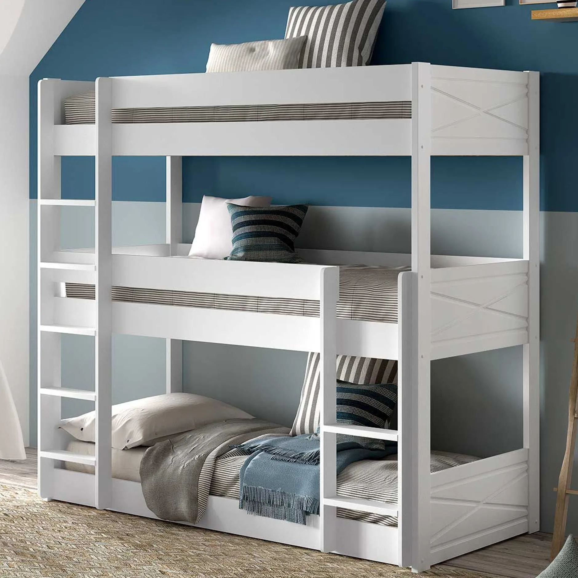 Etagenbett für 3 Personen Scott - 270x105x200 cm - Weiß