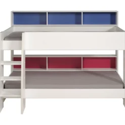 Etagenbett Leo 90x200cm mit Bettkasten - weiß/blau/rosa