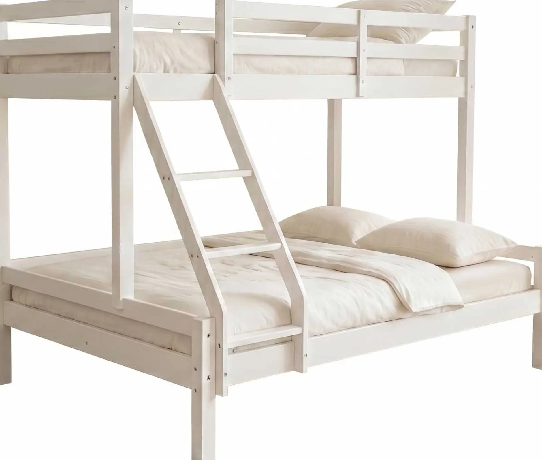 Etagenbett Sven - 90x200 & 140x200cm - 3 Personen – massives Kiefernholz - weiß