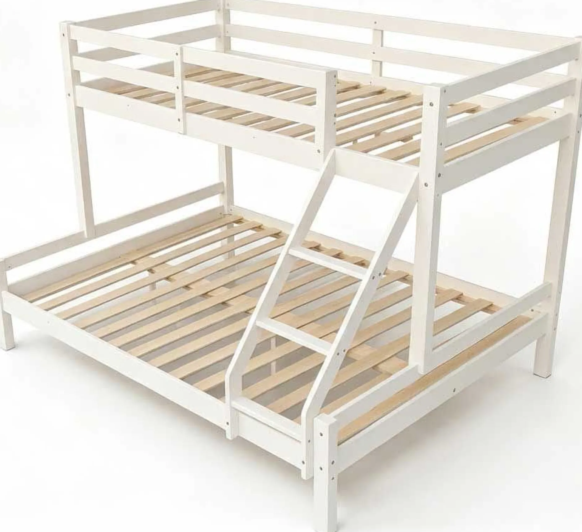 Etagenbett Sven - 90x200 & 140x200cm - 3 Personen – massives Kiefernholz - weiß