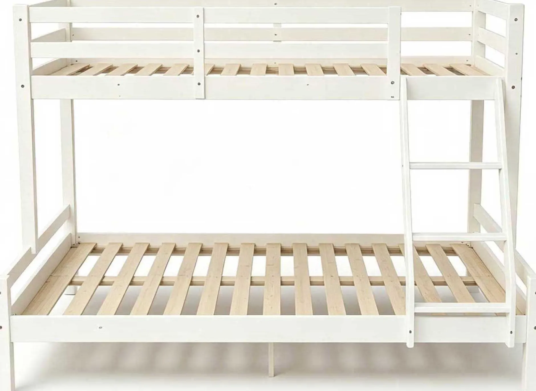 Etagenbett Sven - 90x200 & 140x200cm - 3 Personen – massives Kiefernholz - weiß