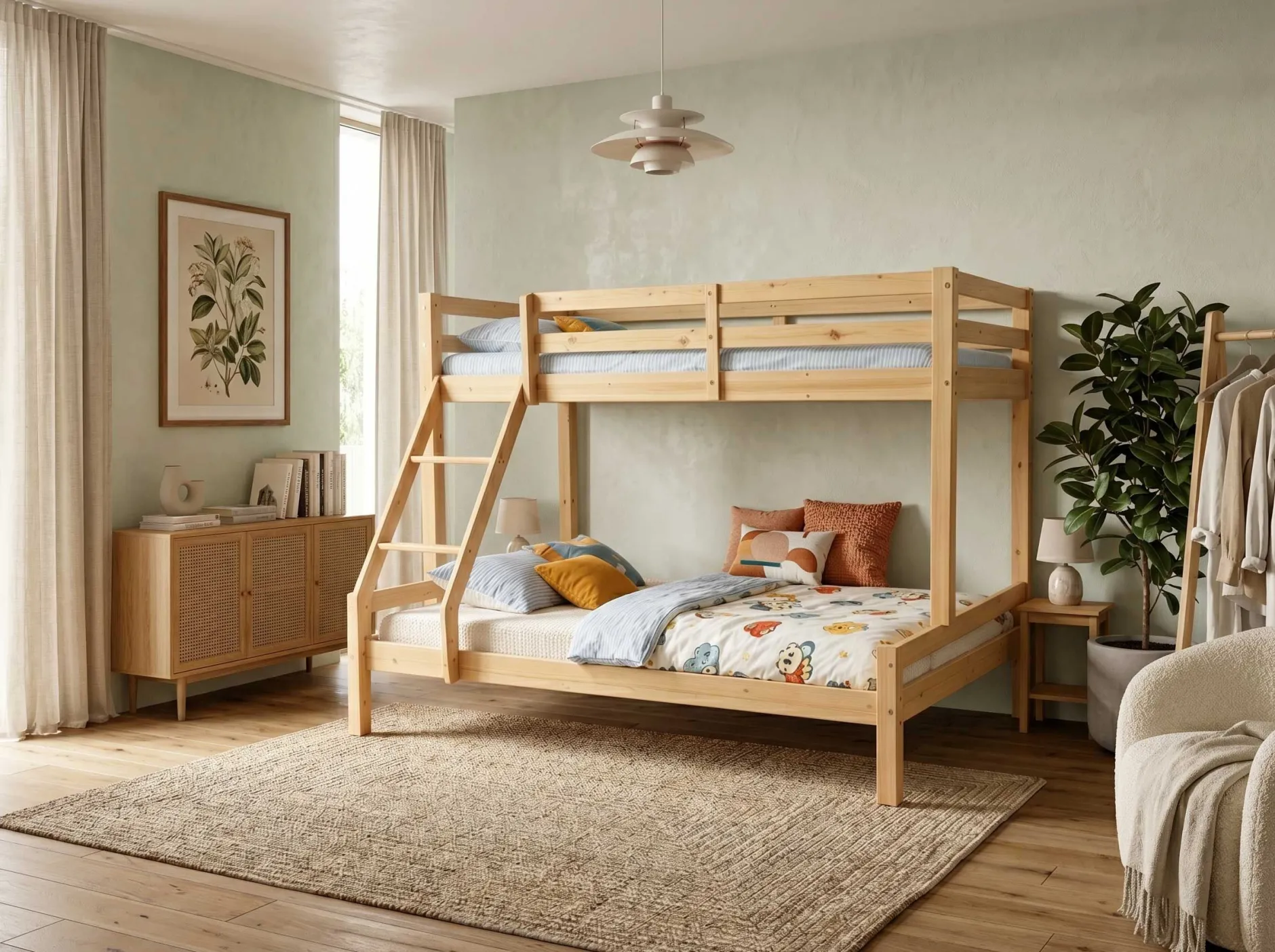 Etagenbett Sven - 90x200 & 140x200cm - 3 Personen – massives Kiefernholz
