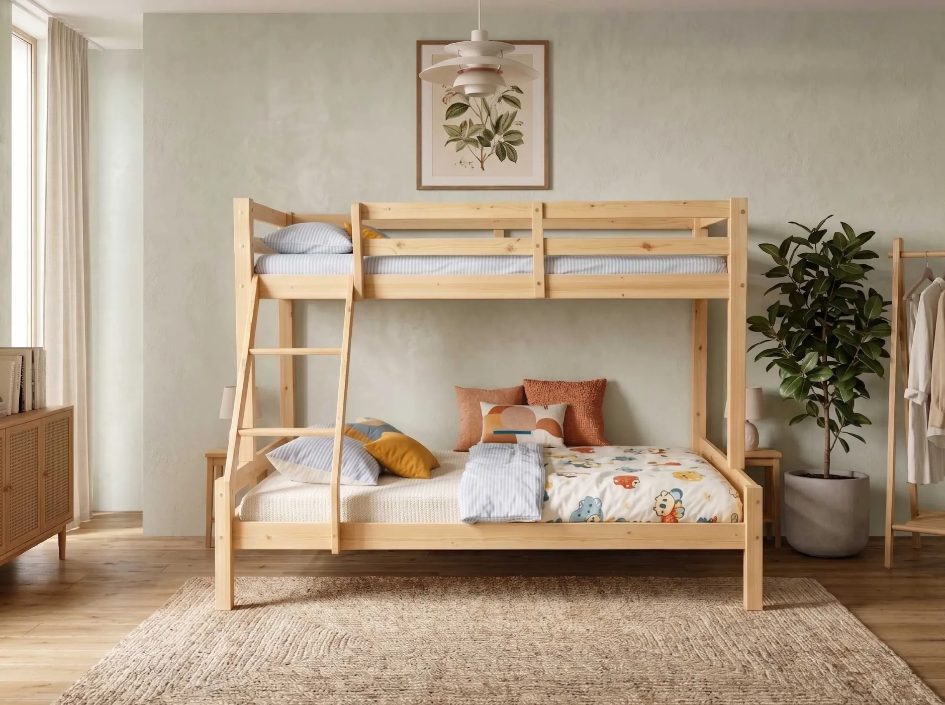 Etagenbett Sven - 90x200 & 140x200cm - 3 Personen – massives Kiefernholz