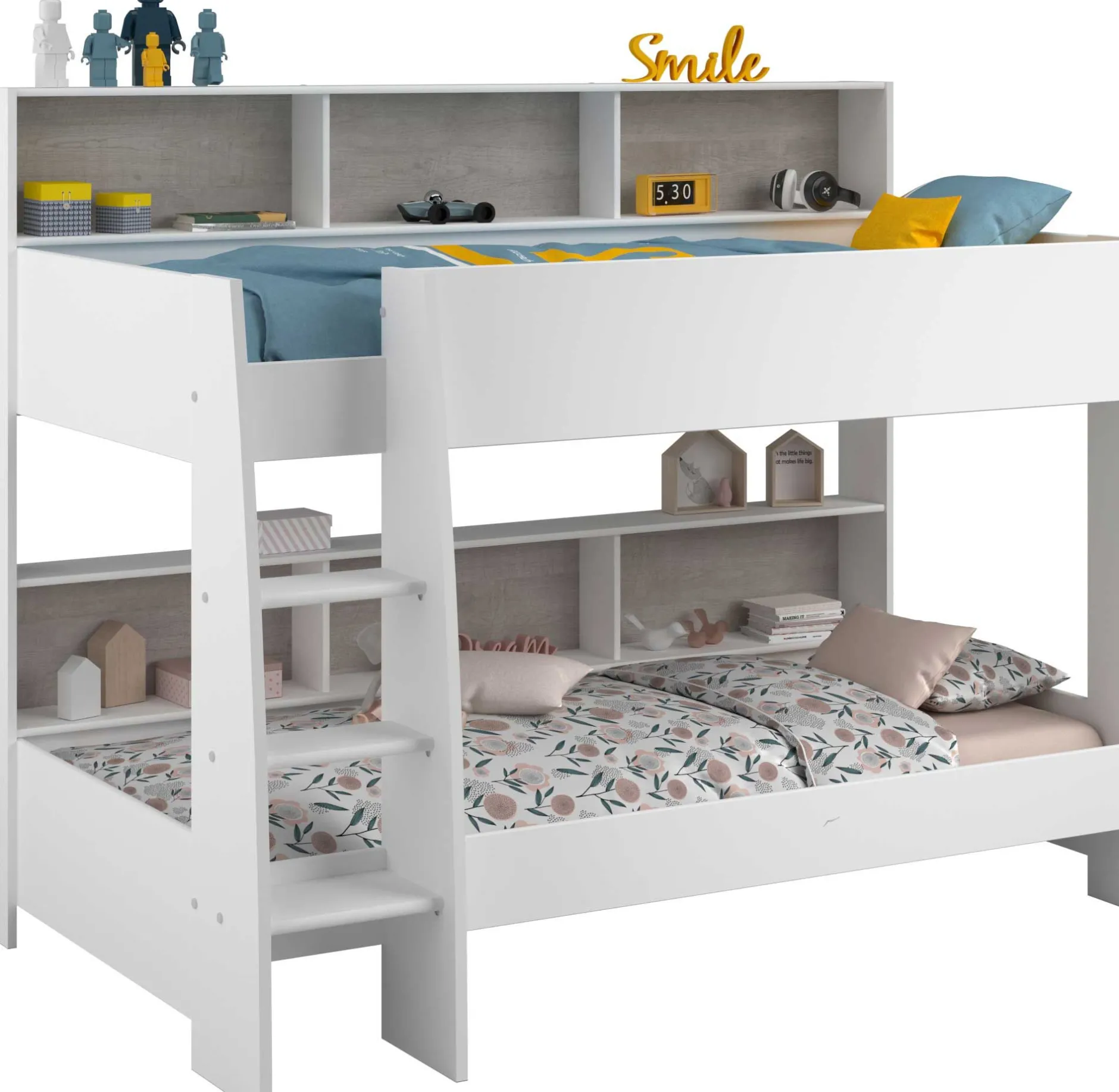Etagenbett Taylor 90x200 - mit Stauraum - weiß /grau