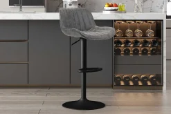 Fenna" Grauer PU Barhocker | Metallbeine | 84-105 x 48 x 49.5cm