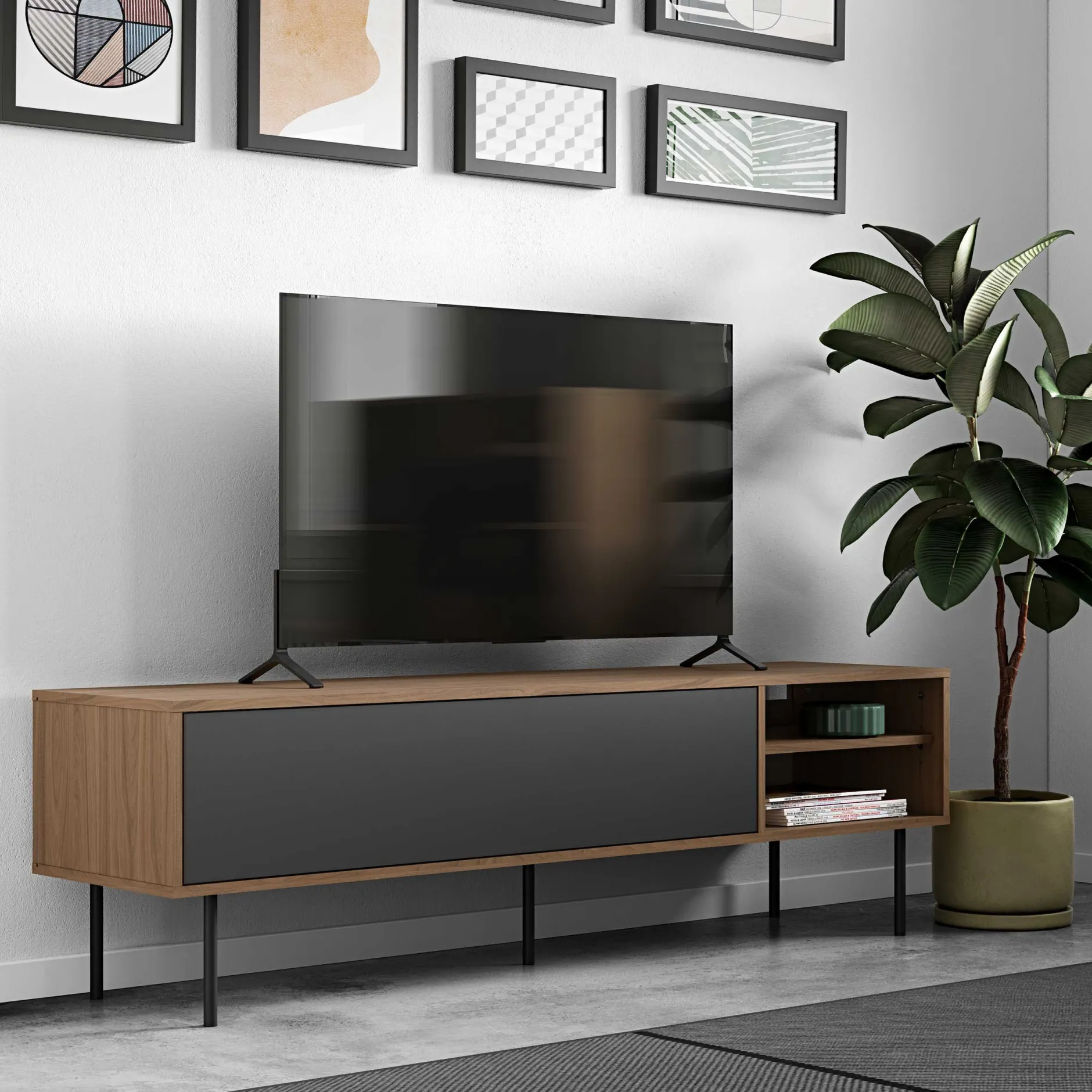 Fernsehschrank Watt 165cm - Walnuss/Grau