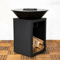 Feuerschale Evelyn mit Grill - 80x80x92 cm - Schwarz