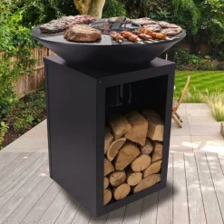 Feuerschale Evelyn mit Grill - 80x80x92 cm - Schwarz