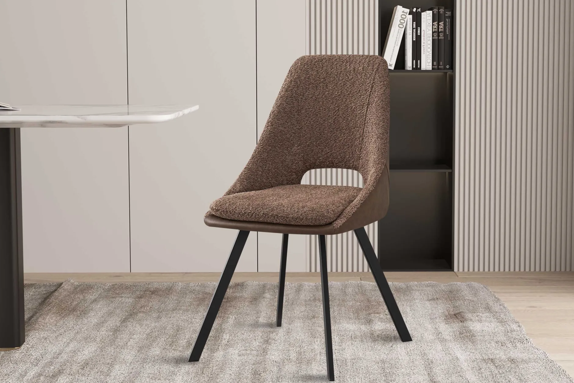 Filou' Bouclé Sand Stuhl | Braun PU Polsterung - 85x48x56cm