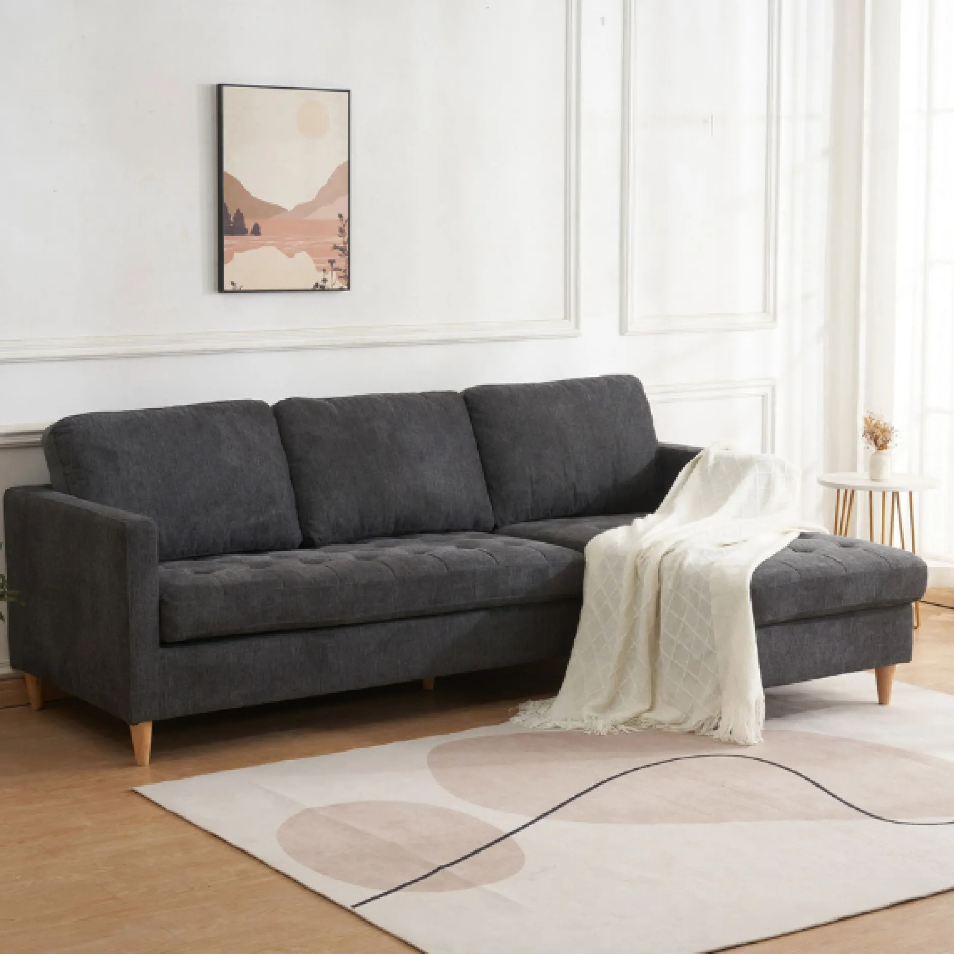 Firenze Dunkelgraues Sofa mit Naturholzbeinen