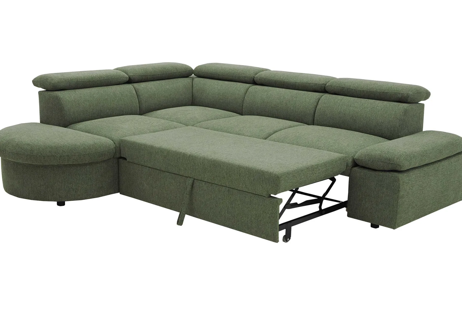 Firenze Ecksofa links - mit Bettfunktion - Stoff olivgrün