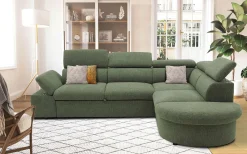 Firenze Ecksofa rechts - mit Bettfunktion - Stoff olivgrün