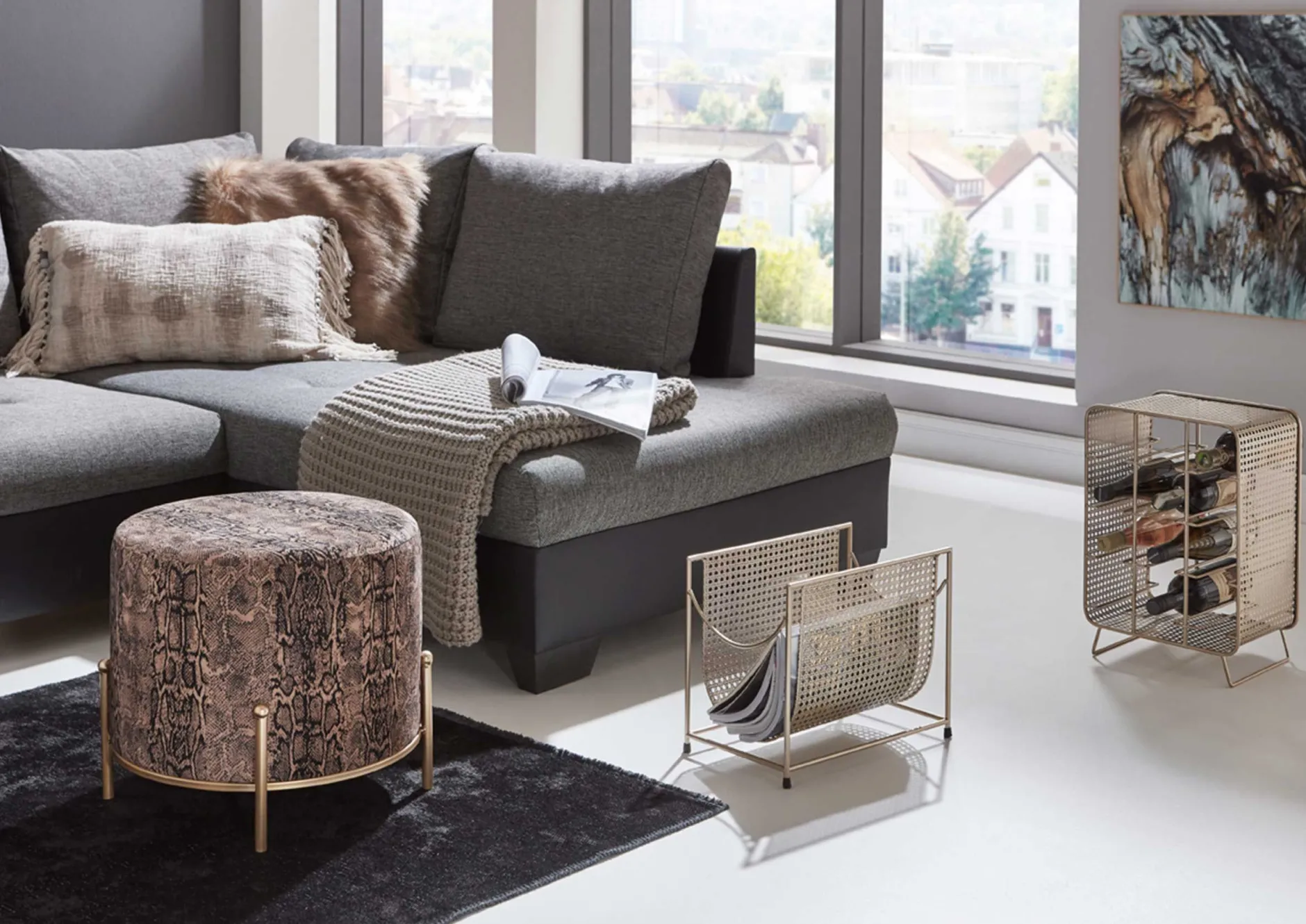 Flaschenhalter | 30 x 24 x 46 cm | Gold / Metall