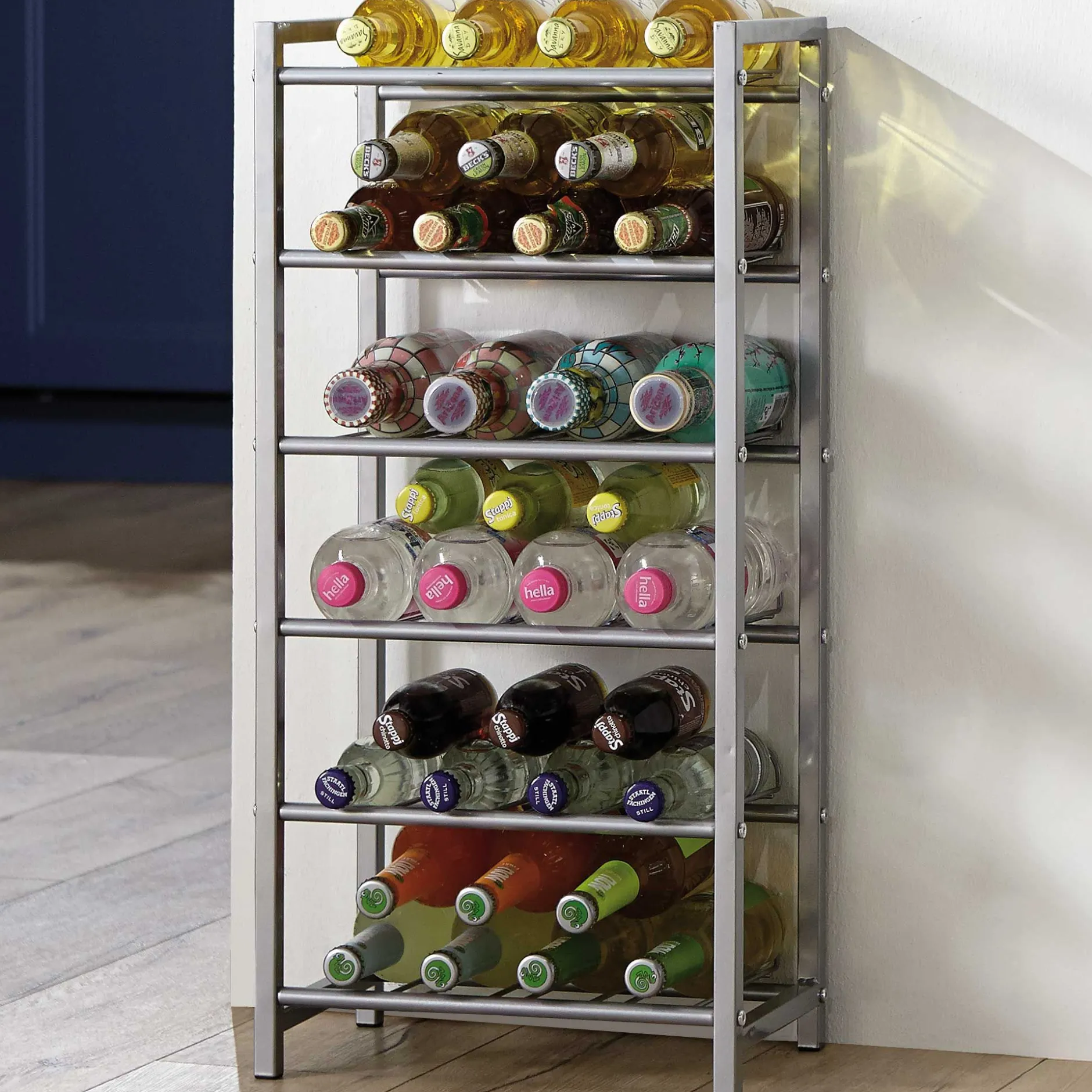 Flaschenhalter | 34 x 22 x 72 cm | Grau / Metall