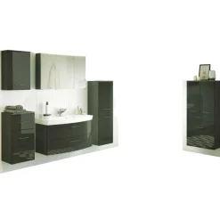 FlorentBadezimmer : Hängeschränke, Spiegelschrank, Waschtischschrank, Säulenschrank, Ablageschrank - Hochglanz grau