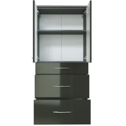 FlorentBadezimmer : Hängeschränke, Spiegelschrank, Waschtischschrank, Säulenschrank, Ablageschrank - Hochglanz grau