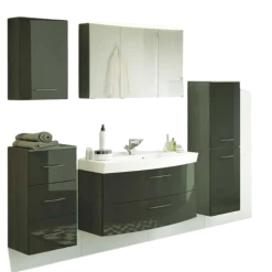 FlorentBadezimmer : Hängeschränke, Spiegelschrank, Waschtischschrank, Säulenschrank - Hochglanz grau