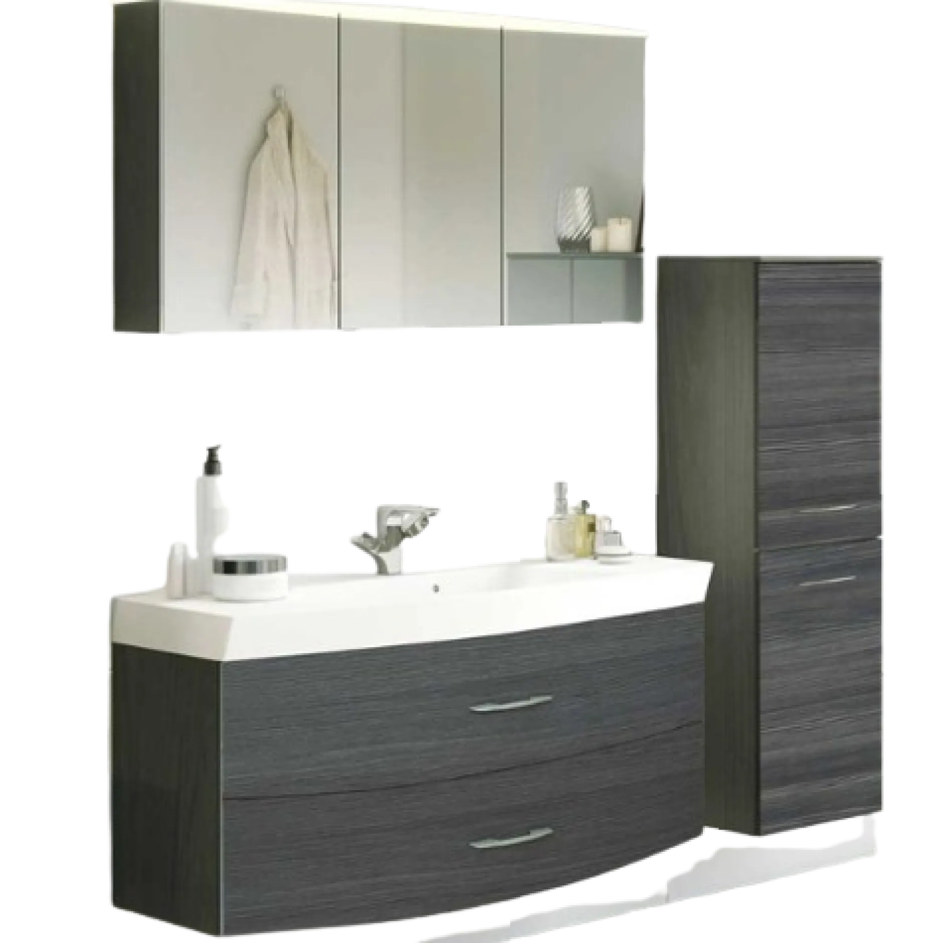 FlorentBadezimmer : Spiegelschrank, Waschtischschrank, Säulenschrank - Eiche grau