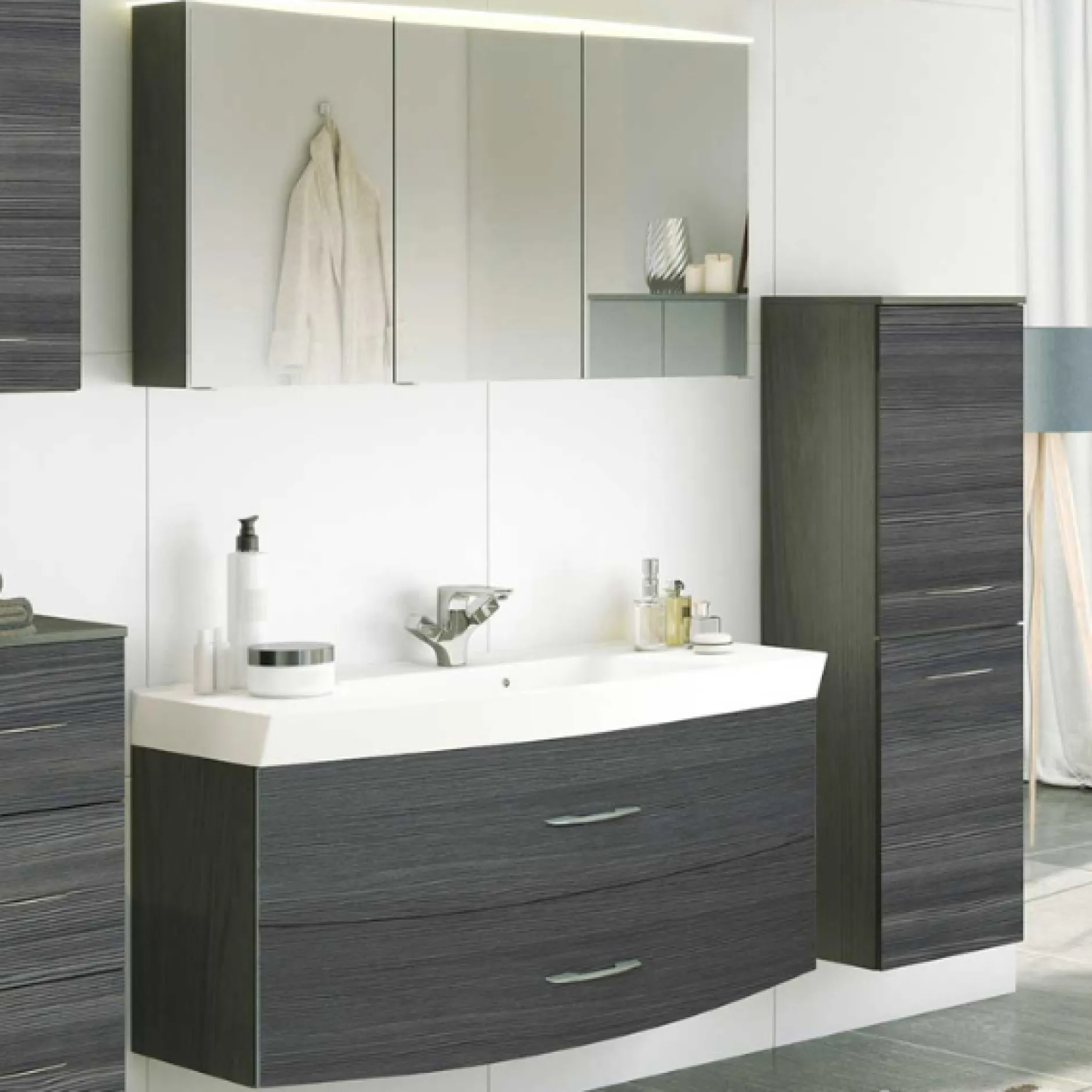 FlorentBadezimmer : Spiegelschrank, Waschtischschrank, Säulenschrank - Eiche grau