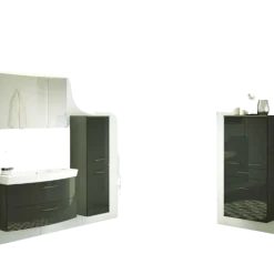 FlorentBadezimmer : Spiegelschrank, Waschtischschrank, Säulenschrank, Ablageschrank - Hochglanz grau