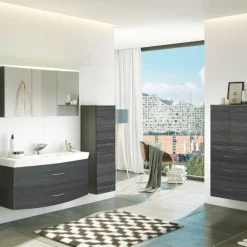 FlorentBadezimmer : Spiegelschrank, Waschtischschrank, Säulenschrank, Ablageschrank - Eiche grau