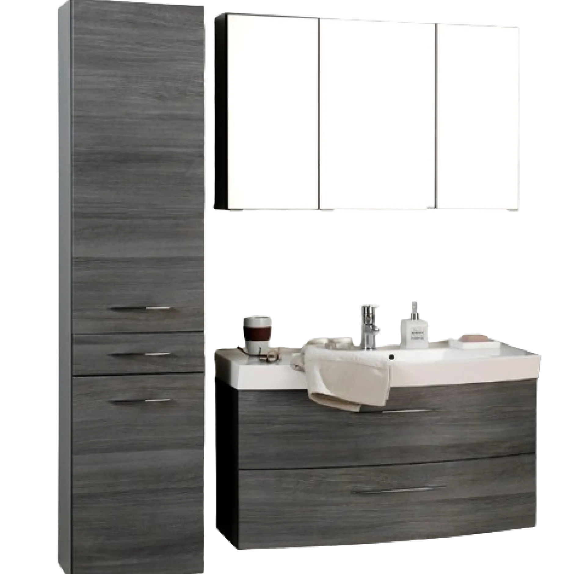 FlorentBadezimmer : Säulenschrank, Spiegelschrank, Waschtischschrank - Eiche grau