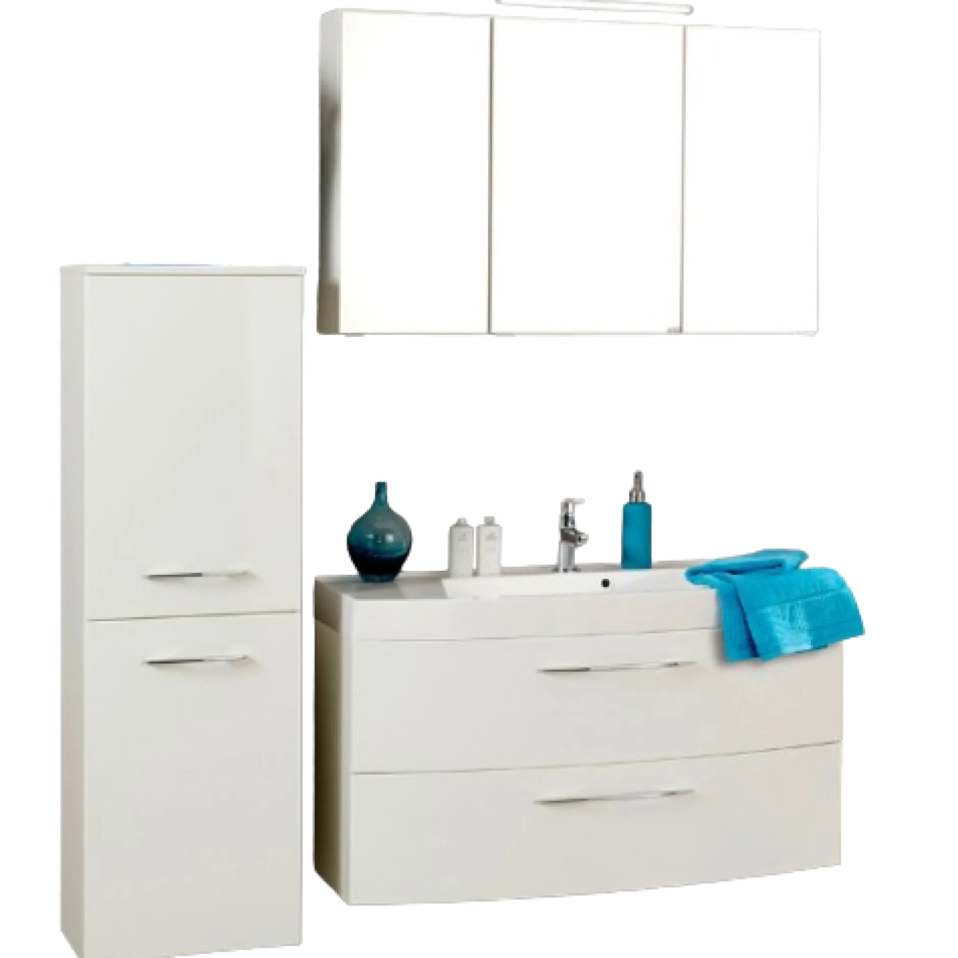 FlorentBadezimmer : Säulenschrank, Spiegelschrank, Waschbeckenschrank - Hochglanz weiß