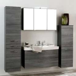 FlorentBadezimmer : 2x Säulenschrank, Spiegelschrank, Waschtischschrank - Eiche grau