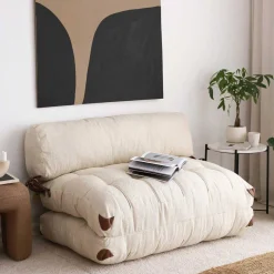 Fold Kadife 2-Sitzer-Schlafsofa | Teddystoff | Creme