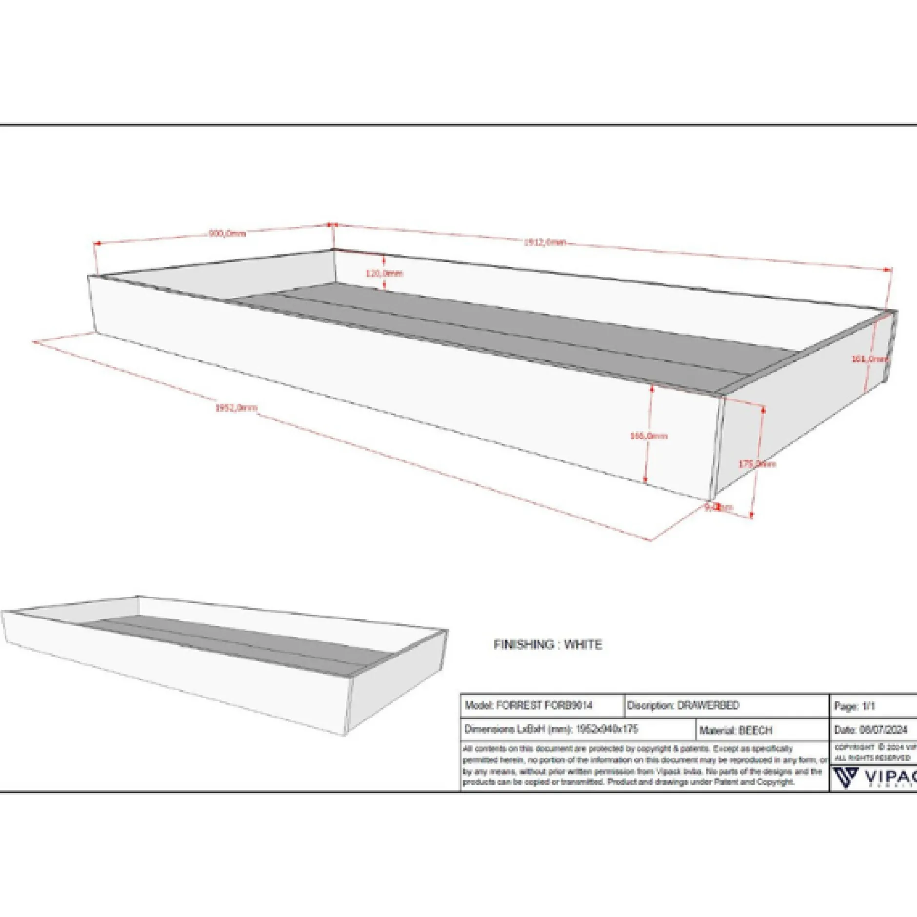 Forrest Hausbett 90x200 mit Rollbett und Schlafzelt - Buchenholz - weiß/rosa