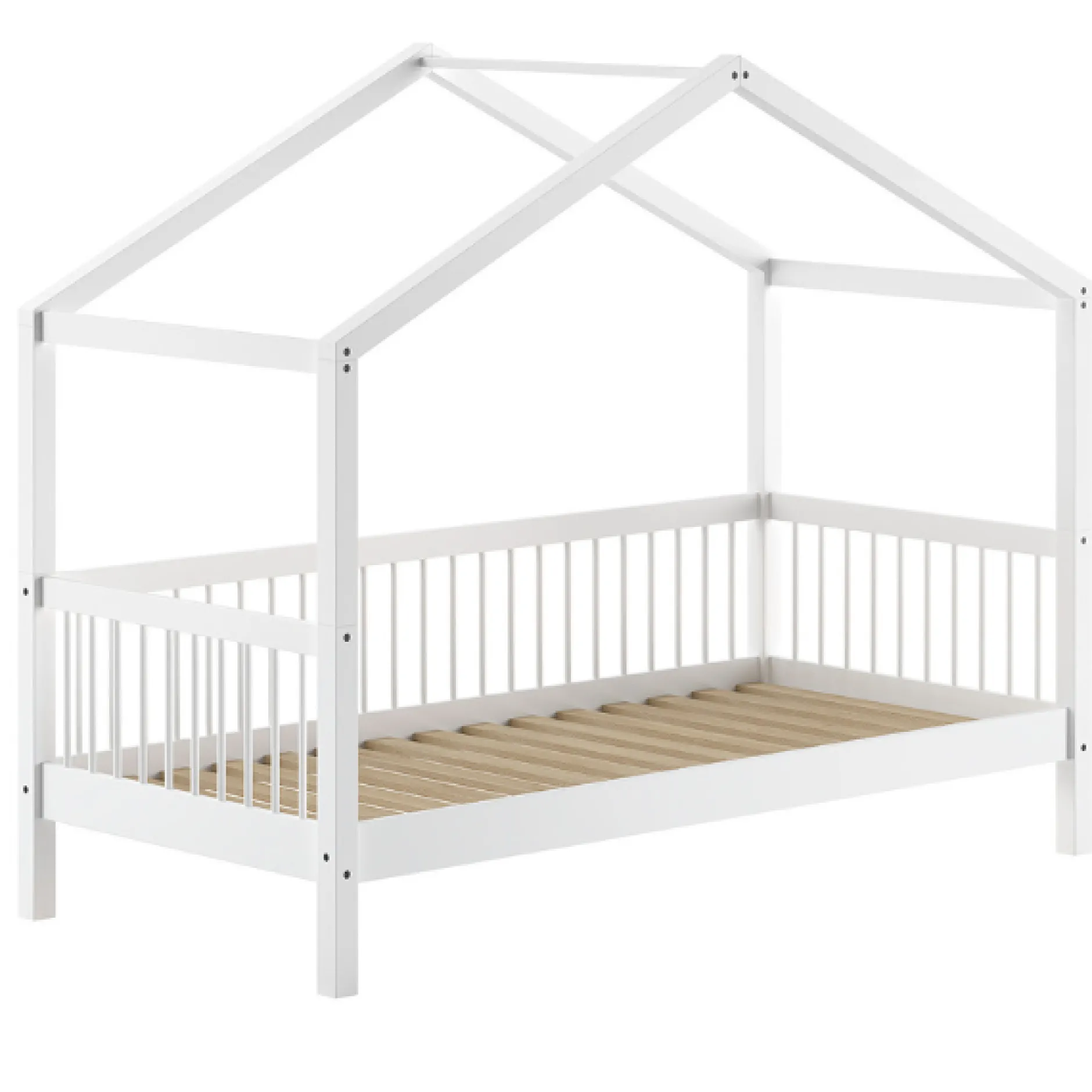 Forrest Hausbett 90x200 mit Rollbett, herunterklappbarem Schutzgitter und Bettzelt - weiß/rosa