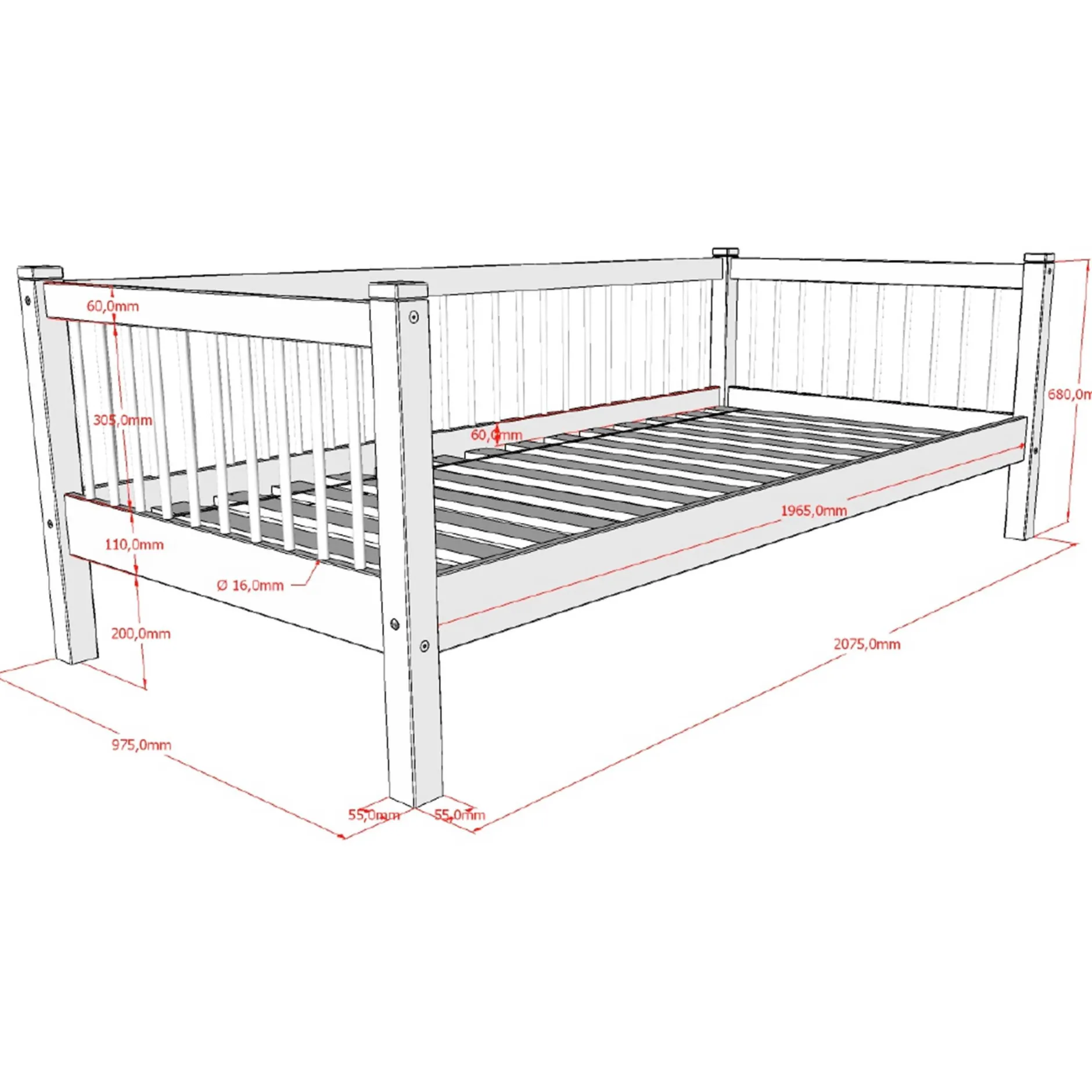 Forrest Kabinenbett 90 x 200 cm mit Rollbett - Buche - weiß