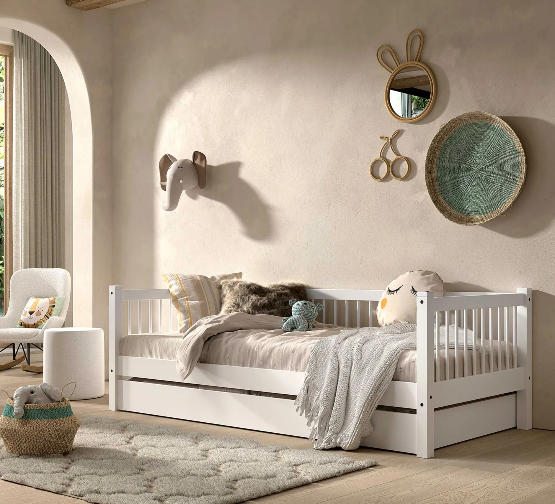 Forrest Kabinenbett 90 x 200 cm mit Rollbett - Buche - weiß