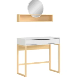 Frisiertisch Vayen 85cm, 1 Schublade - Eiche hell Dekor/weiß
