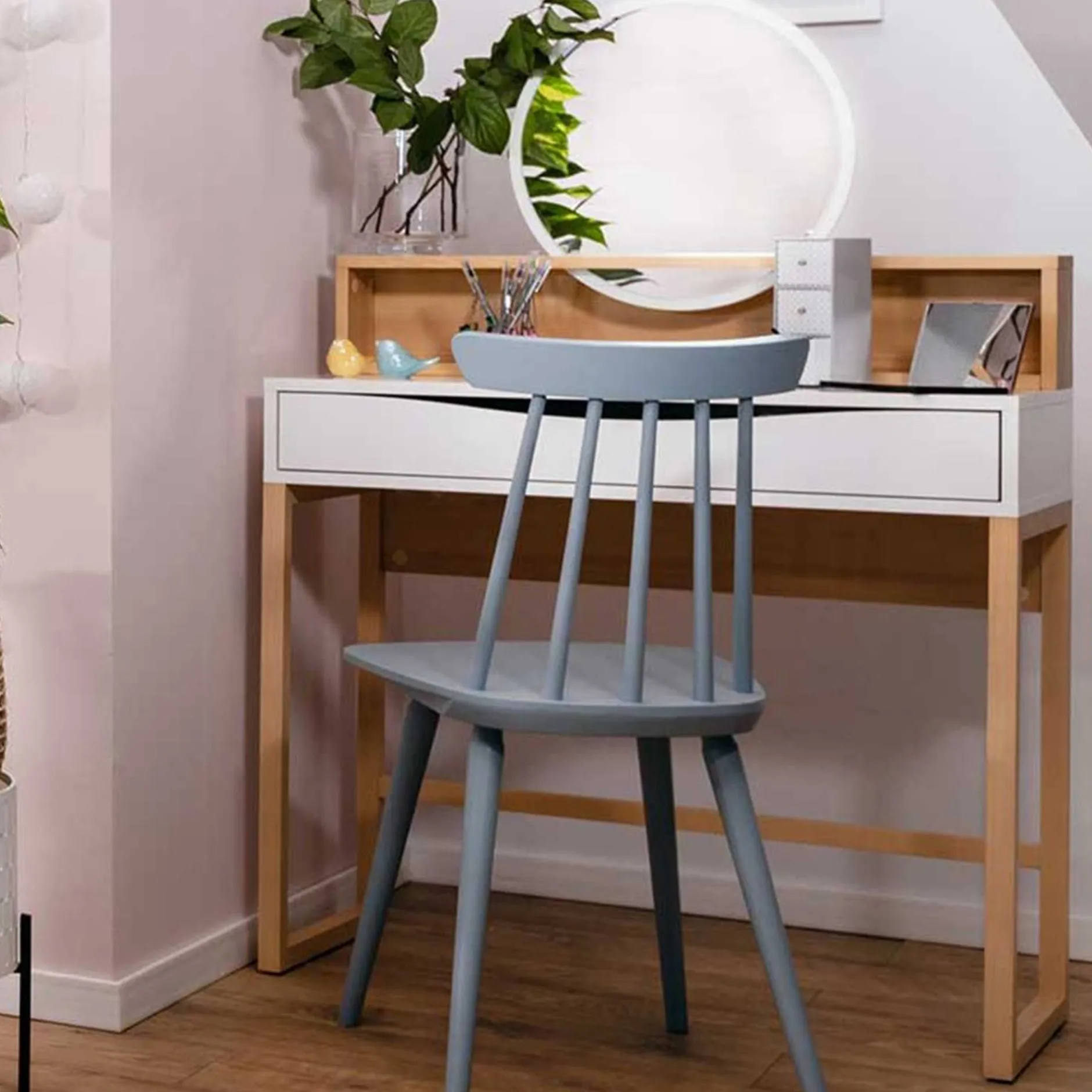 Frisiertisch Vayen 85cm, 1 Schublade - Eiche hell Dekor/weiß
